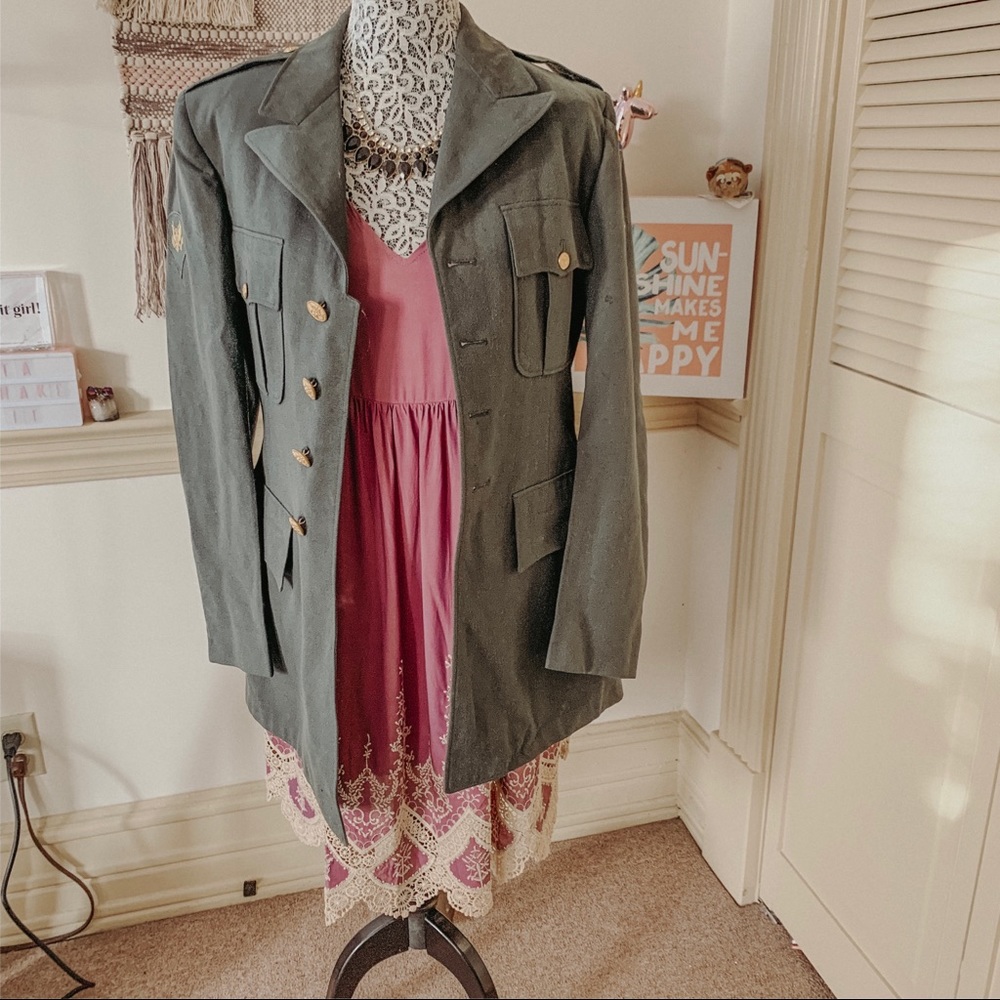 Unisex Vintage Military Green Coat SZ L